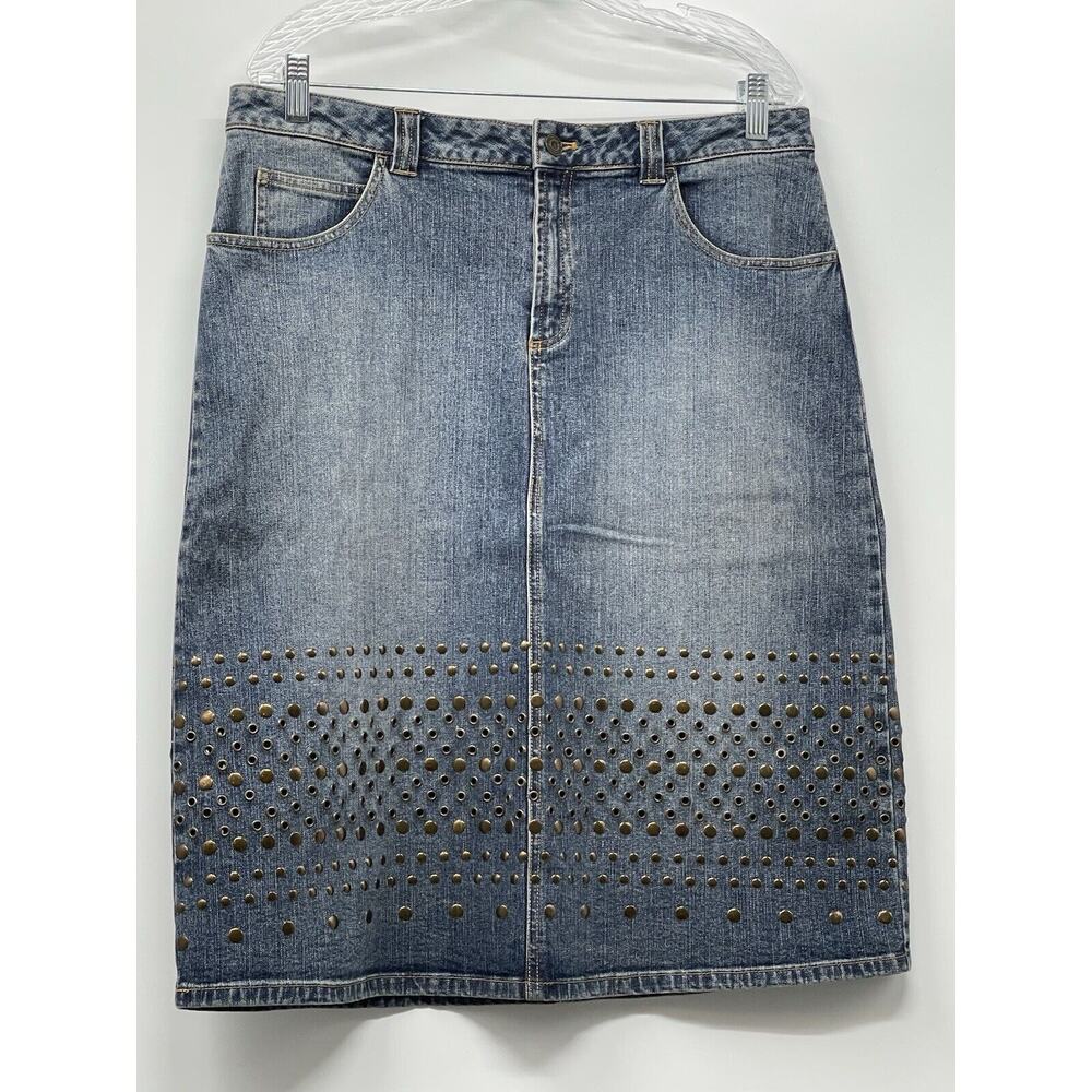 Women’s Michael Kors Short Blue Skirt With Studded Metal Grommet Detail Size 12